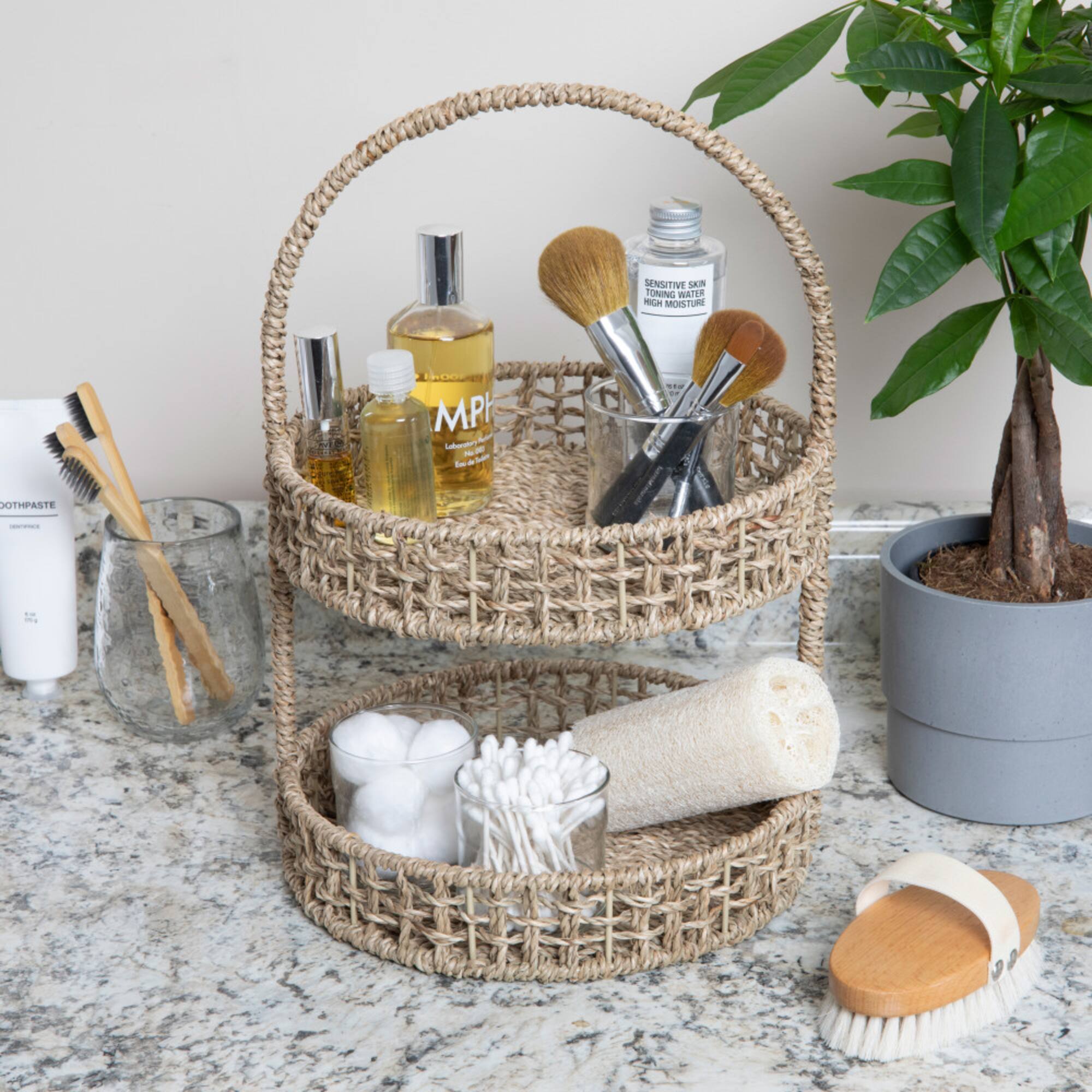 Household Essentials 15" Seagrass 2-Tier Tray